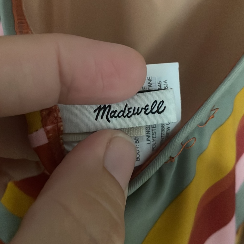 Madewell striped hicut bathing suit small orange teal muted tones one piece - Picture 11 of 11